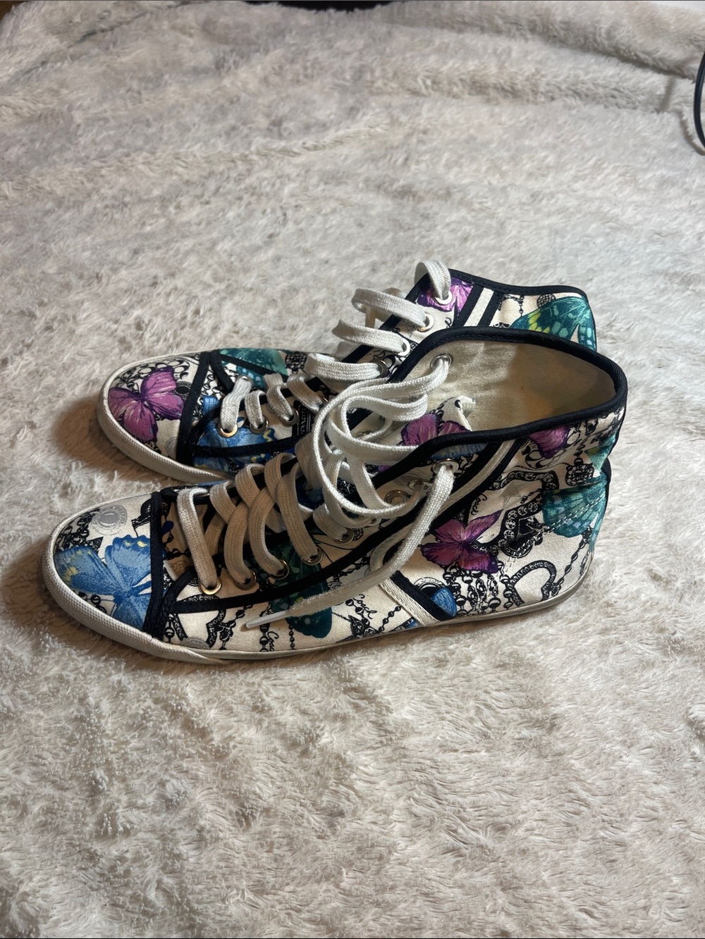 Coach Butterfly Print Canvas Sneakers - Blue & Pink size 8B